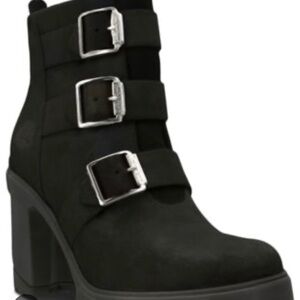 Timberland Black Triple-Buckle Chunky Heel Ankle Boots